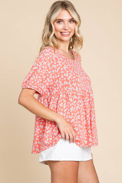 French Terry Floral Babydoll Coral