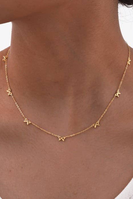 18K STAINLESS STEEL TARNISH FREE BOW NECKLACE GOLD