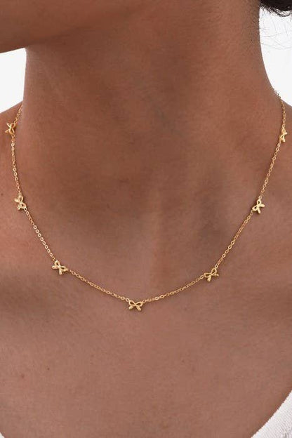 18K STAINLESS STEEL TARNISH FREE BOW NECKLACE GOLD