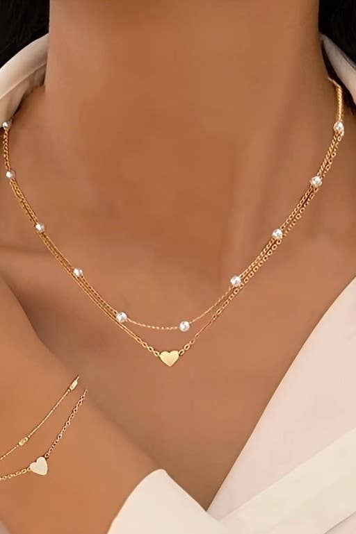 18K STAINLESS STEEL TARNISH FREE LAYERED NECKLACE Heart Gold