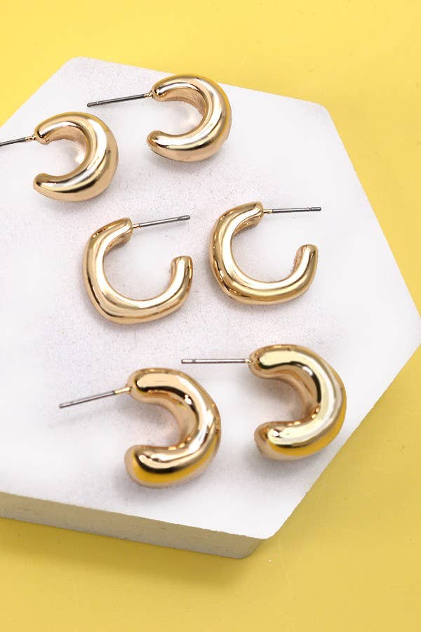 BUBBLY MINI HUGGIE HOOP TRIO EARRINGS GOLD