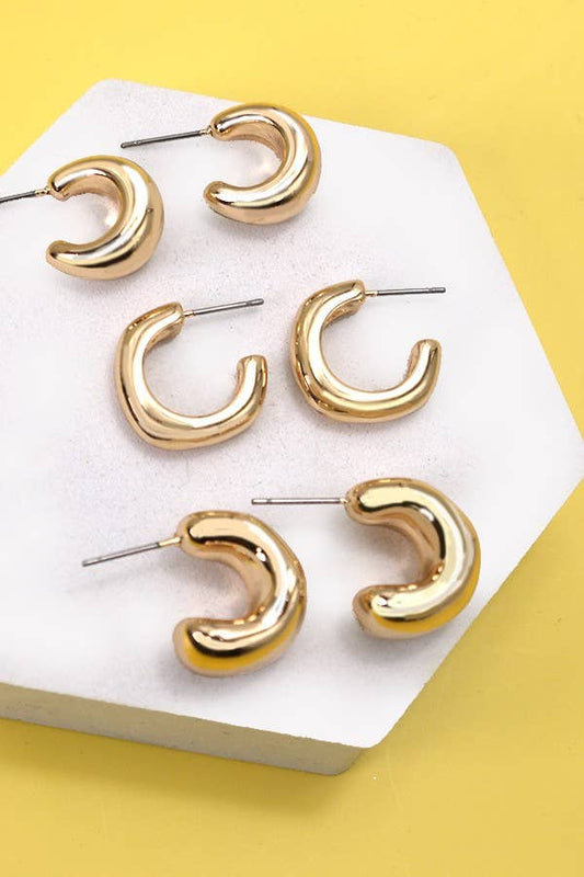 BUBBLY MINI HUGGIE HOOP TRIO EARRINGS GOLD