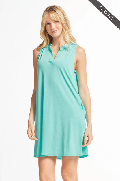 Curvy Lizzy Tank Dress Features A Line Bodice: Neon Blue