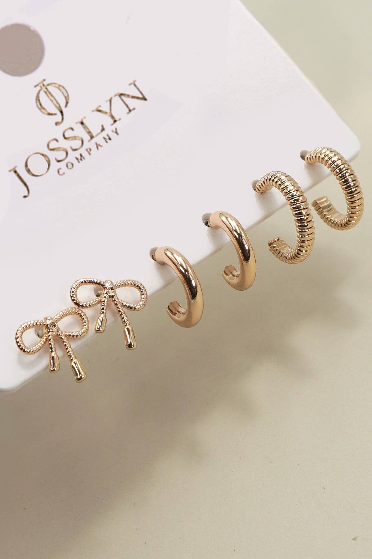 MINI BOW HUGGIE HOOP TRIO EARRINGS Gold