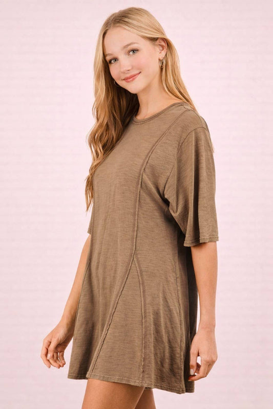 Mineral Washed Oversized Knit Comfy Romper: MOCHA
