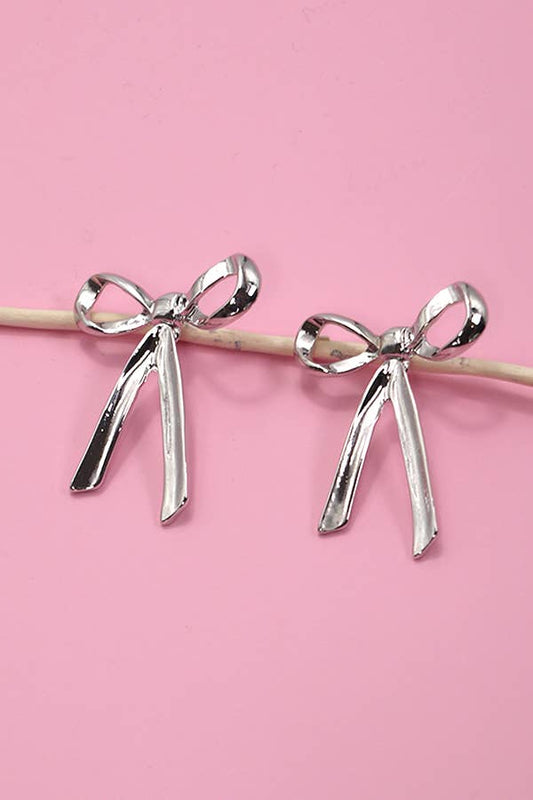 BOW MOVABLE STUD EARRINGS | 31E03579: Silver