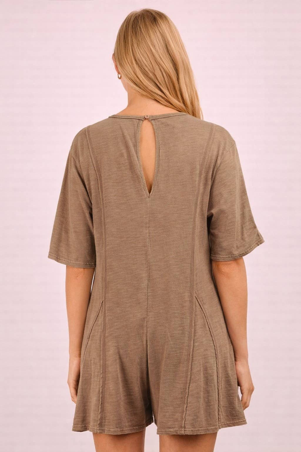 Mineral Washed Oversized Knit Comfy Romper: MOCHA