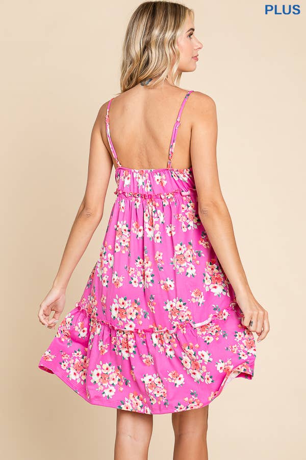 PLUS CAMI RUCHING DRESS: PINK