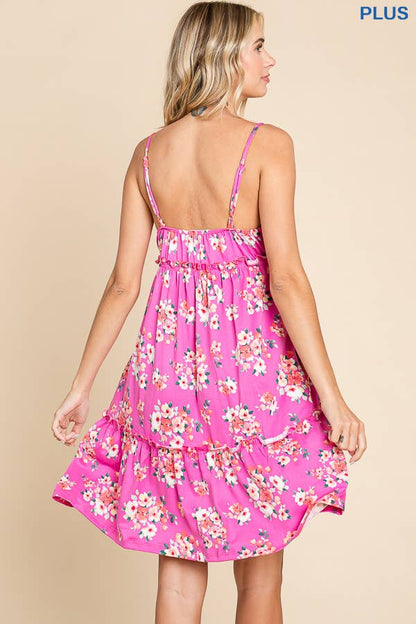 PLUS CAMI RUCHING DRESS: PINK