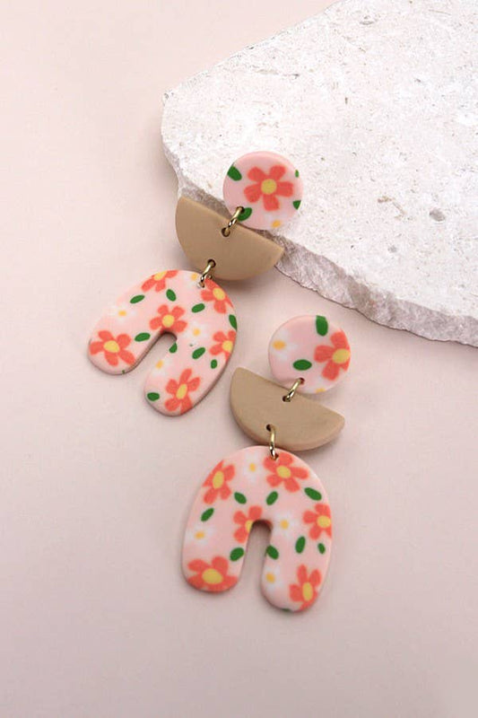 FLOWER POLYMER CLAY DROP EARRINGS | 40E286: Peach