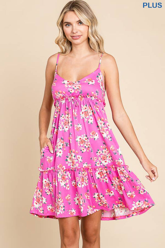 PLUS CAMI RUCHING DRESS: PINK