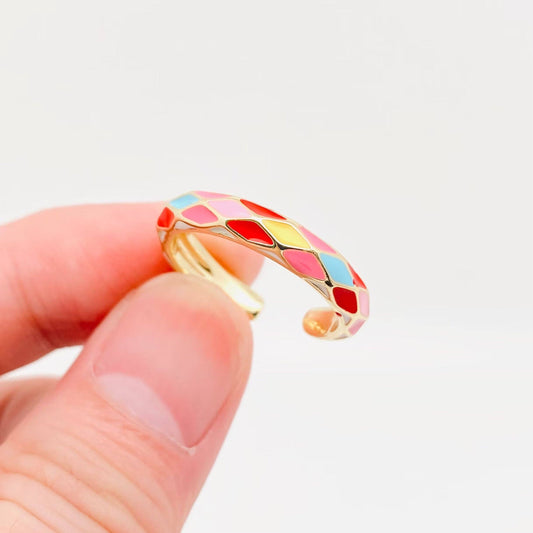 Enamel Rhombus Multicolor Patchwork Design Ring